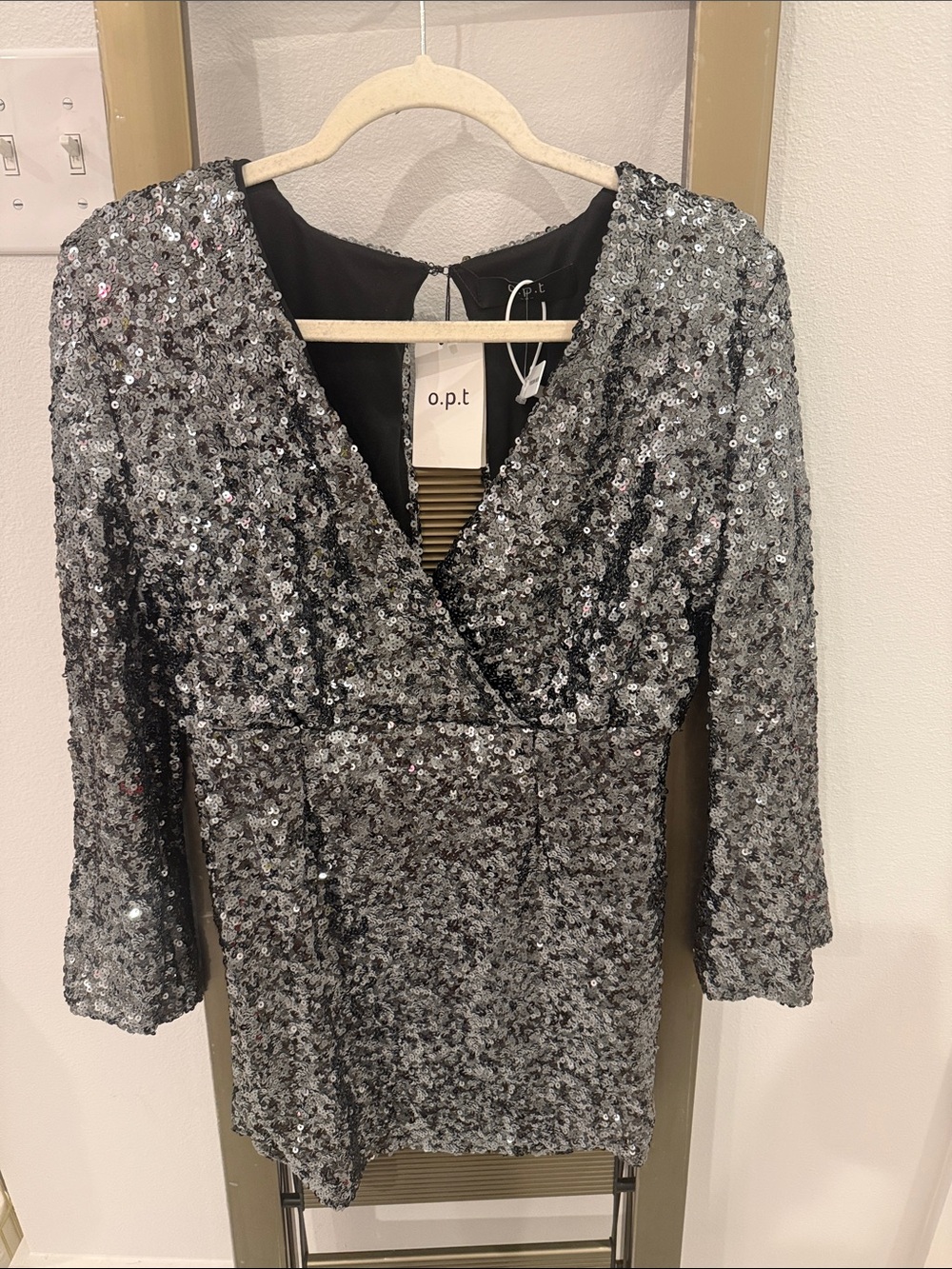 o.p.t Silver Sequin V-Neck Dress